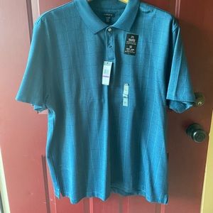 Brand New Van Heusen Natural Stretch Flex Plaid Blue Polo Shirt Size 2XL